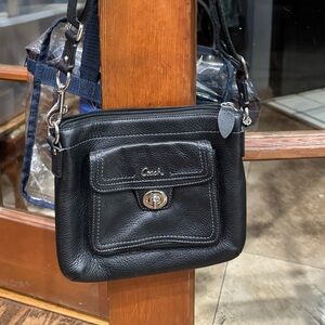 Coach Black Leather Crossbody Bag OS, pebbled leather.